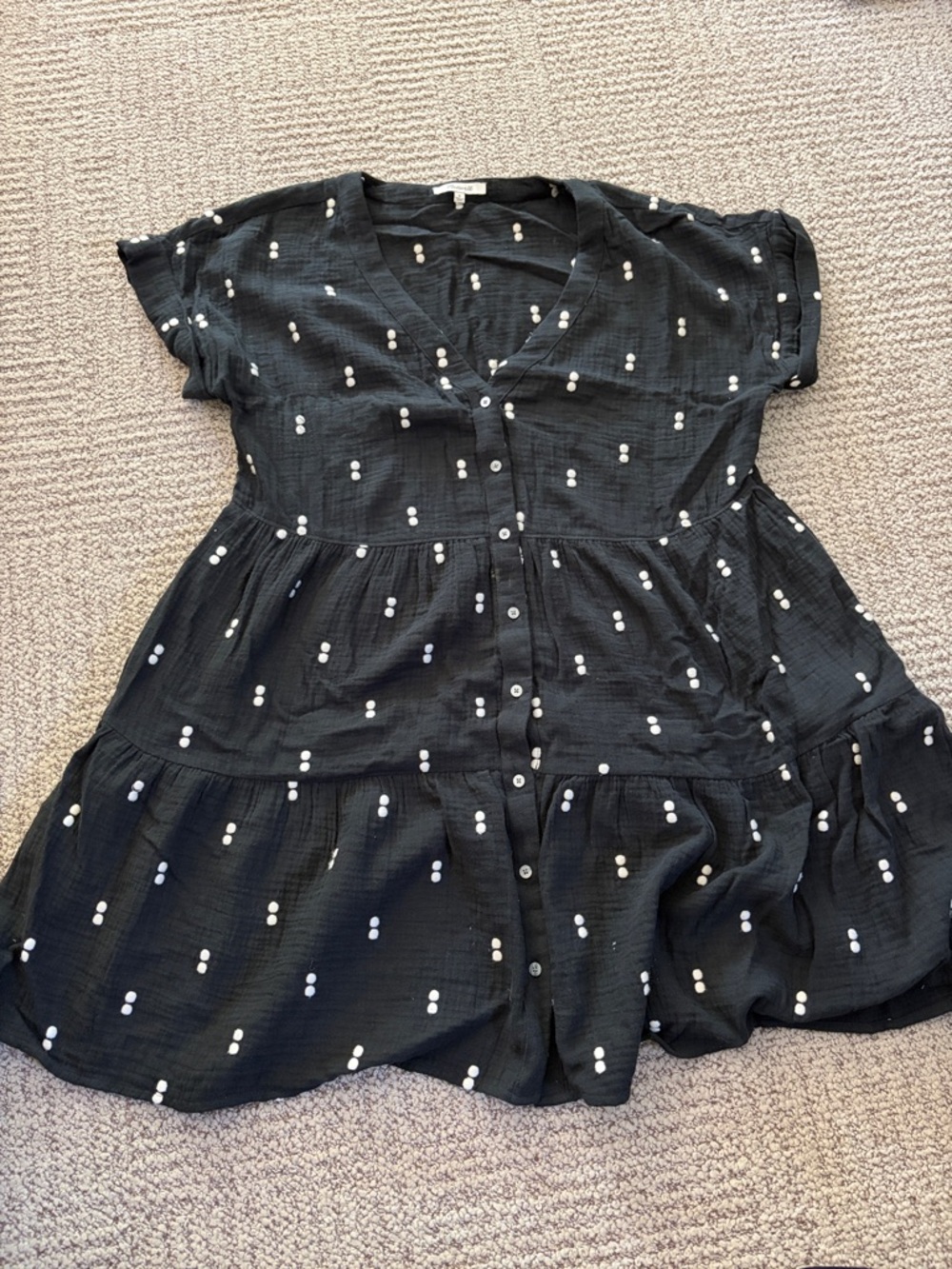 Madewell Black Mini Dress with White Dot Cluster Print